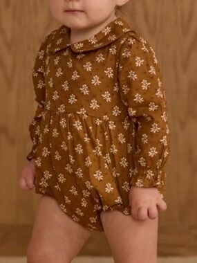 ❤️… Rylee and Cru Cora Striped Cream and Black Long Sleeve Baby Romper